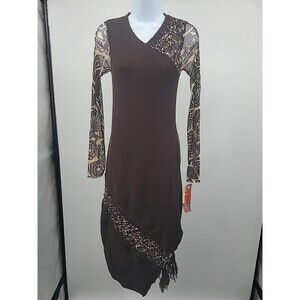 Fuzzi Wool Midi Dress Sz M Bohemian Preppy Whimsi Asymmetrical Unique